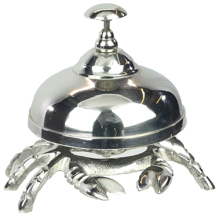 Brass Desk Bell Crab Nickel Plated - Click Image to Close
